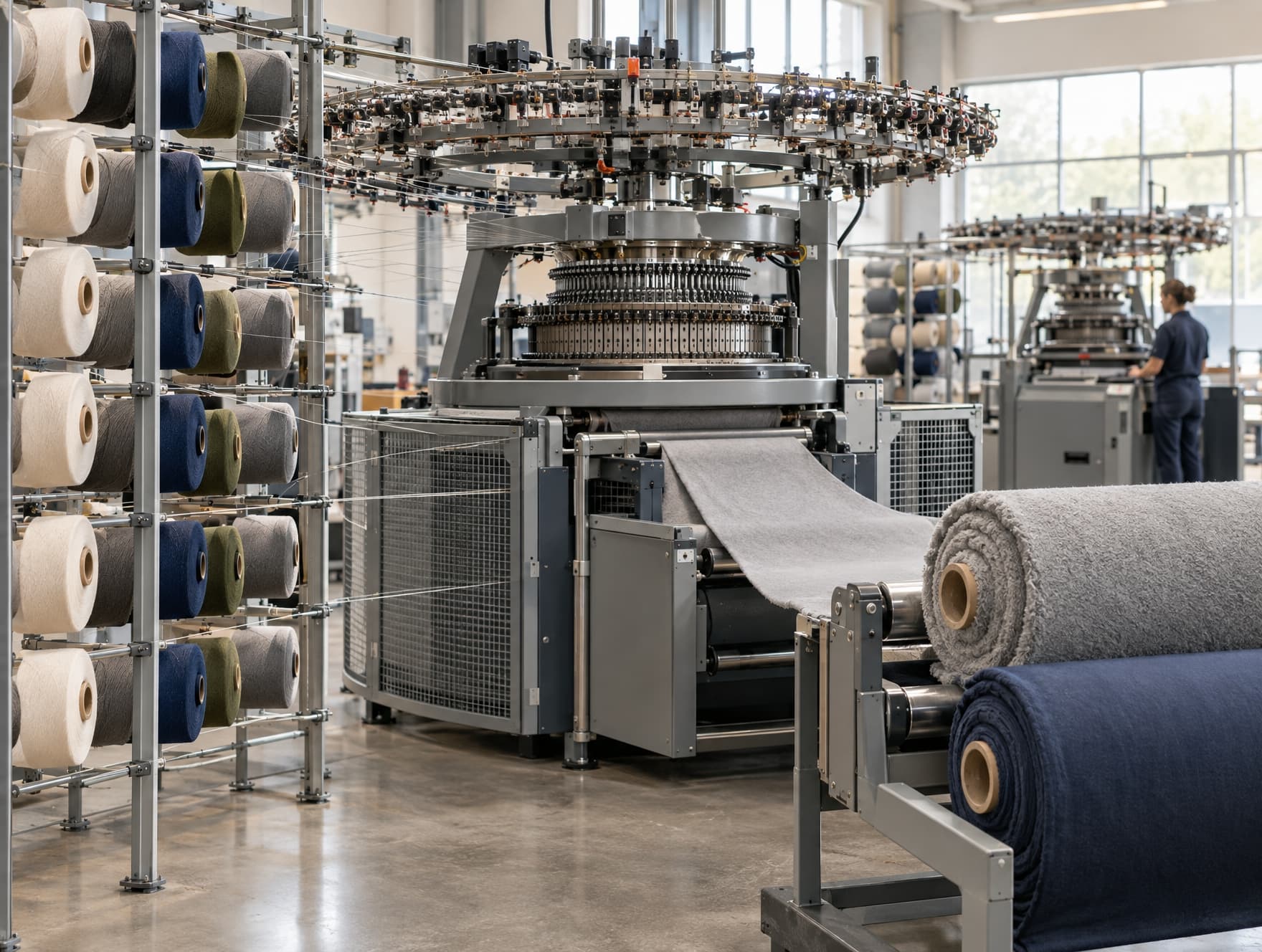 A circular knitting machine producing fabric