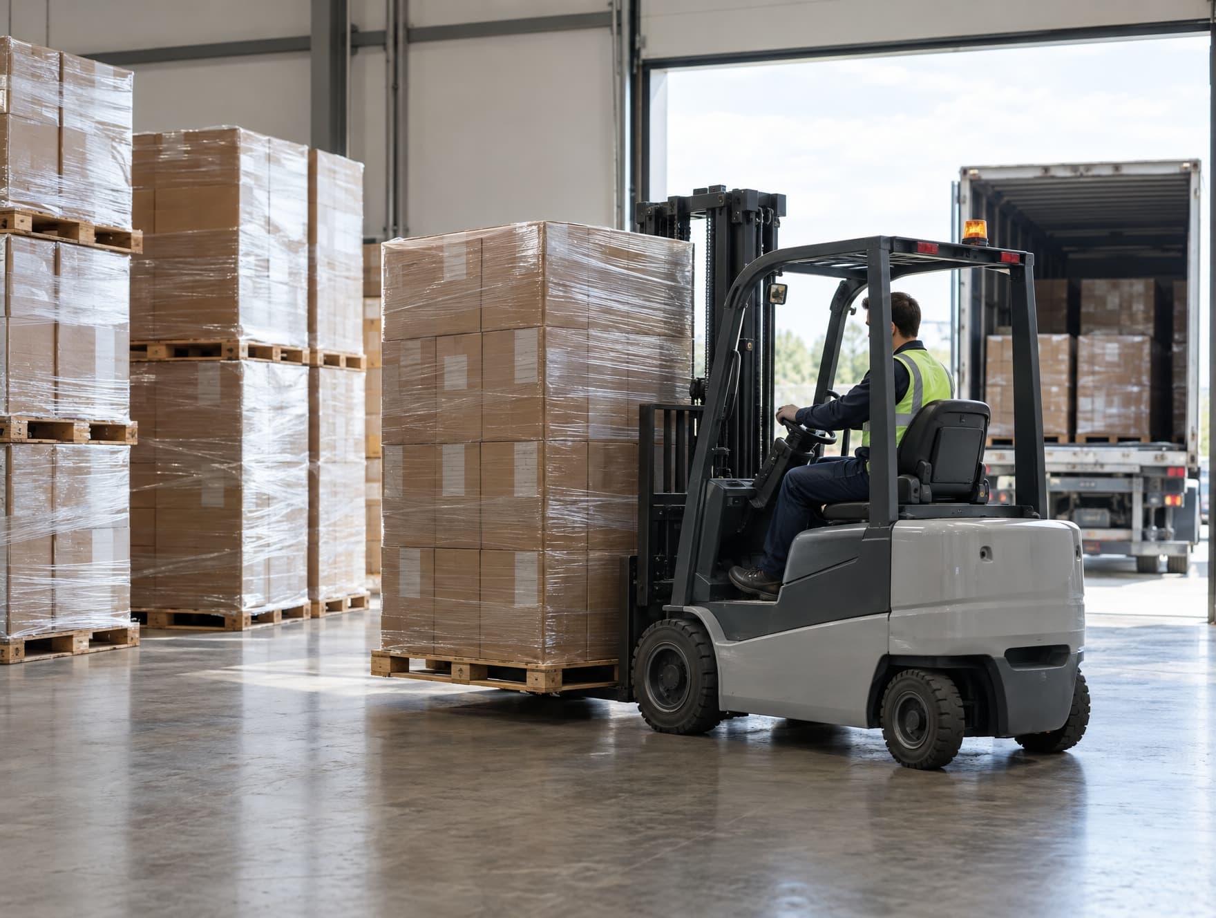 Export cartons staged and marked for shipment