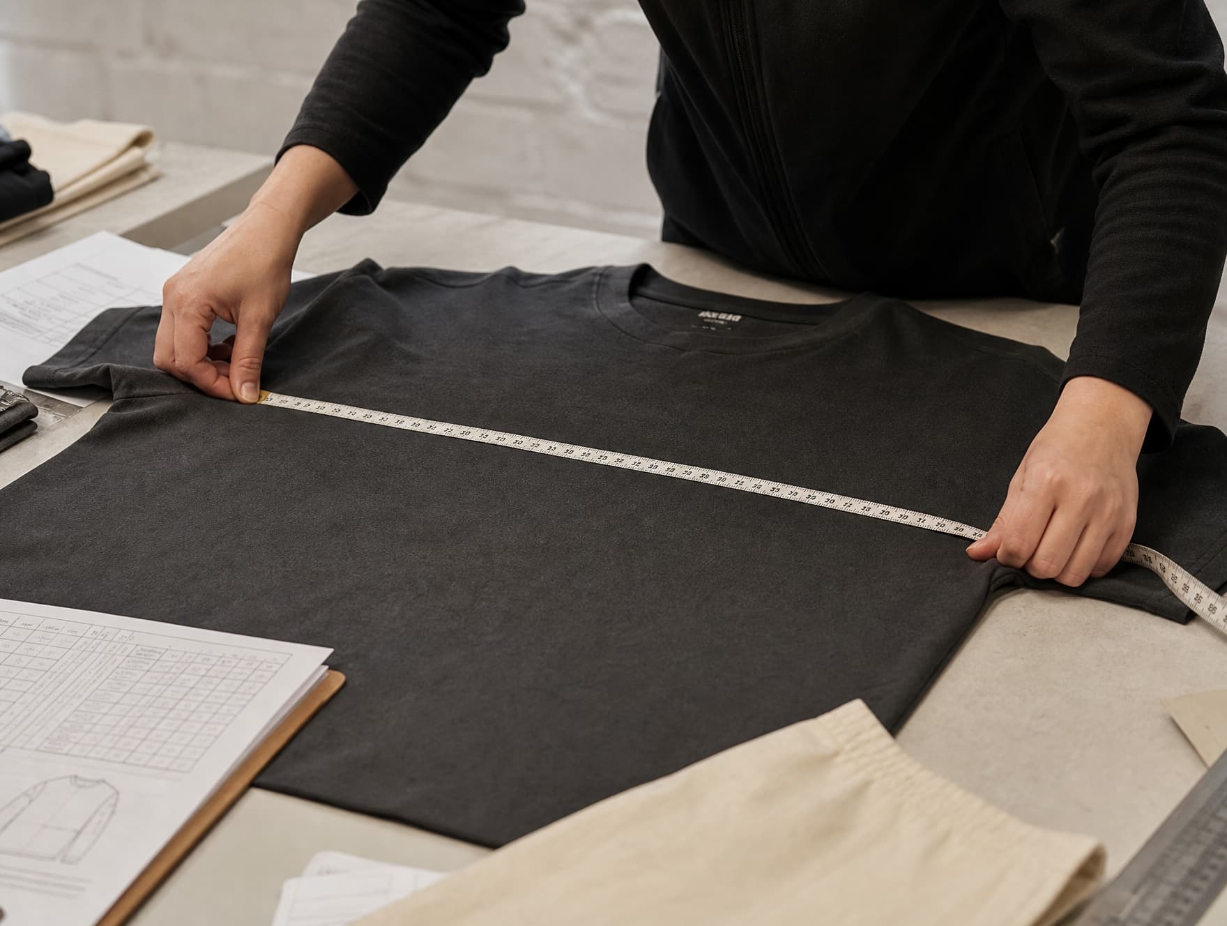 A garment being measured during quality control