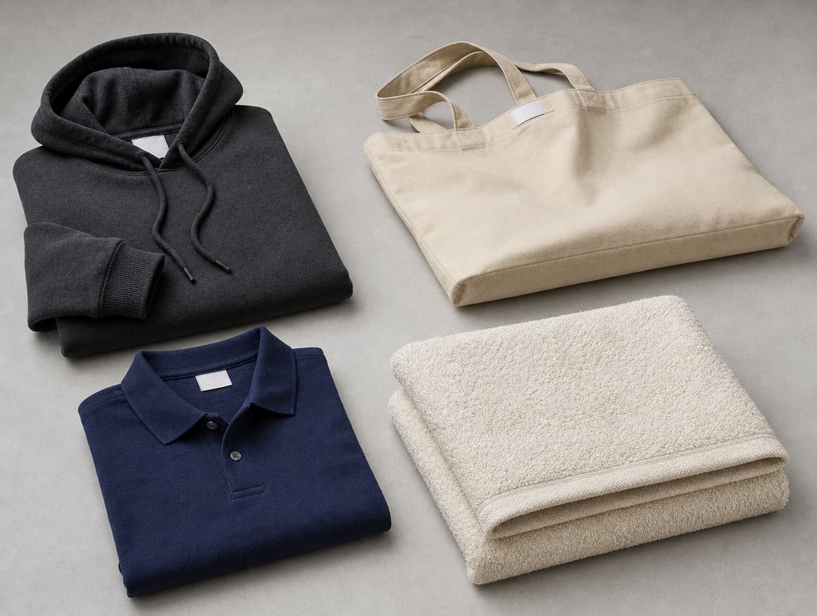 An assortment of finished products from different product families grouped on a neutral surface