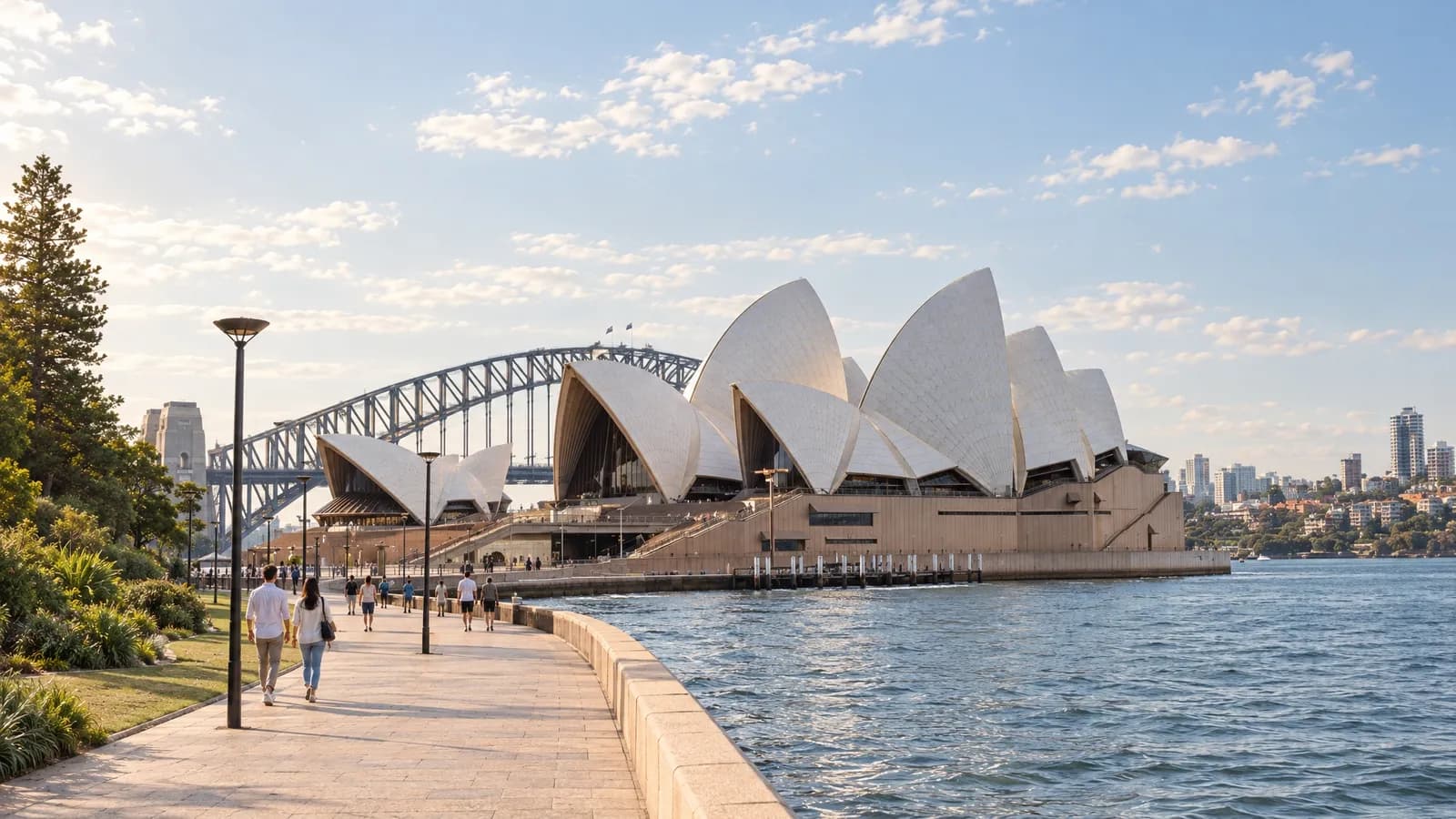 Illustrative view of the Sydney Opera House from the harbour waterfront at Circular Quay