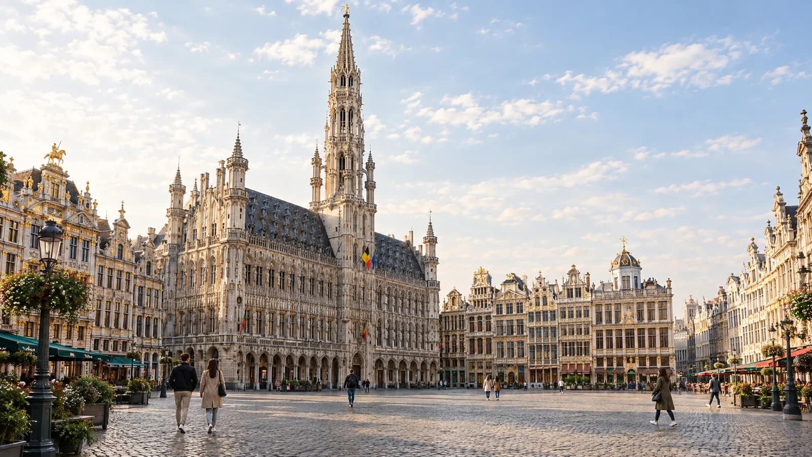 Illustrative view of the guildhall facades on the Grand Place in Brussels