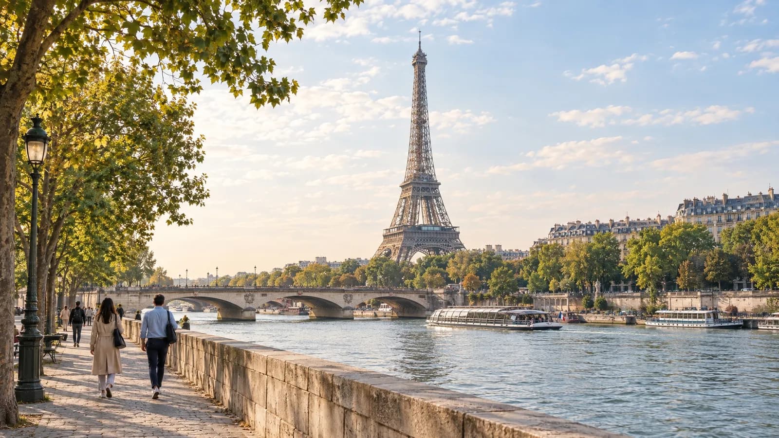Illustrative view of the Eiffel Tower from the banks of the Seine in Paris