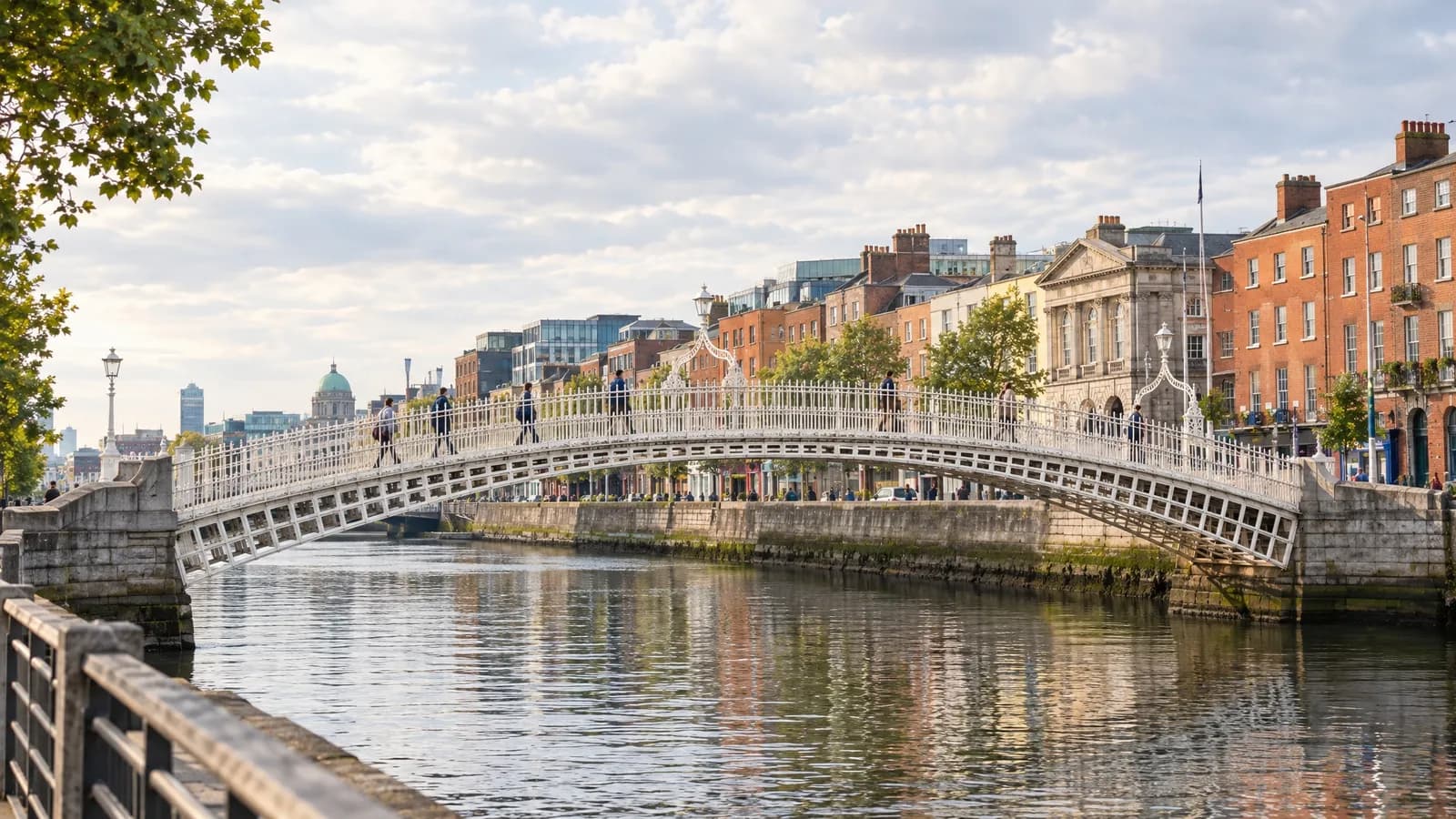 Illustrative view of the Ha'penny Bridge over the River Liffey in Dublin