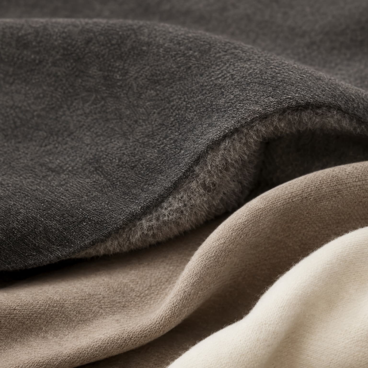 Macro detail of brushed fleece fabric showing the raised nap