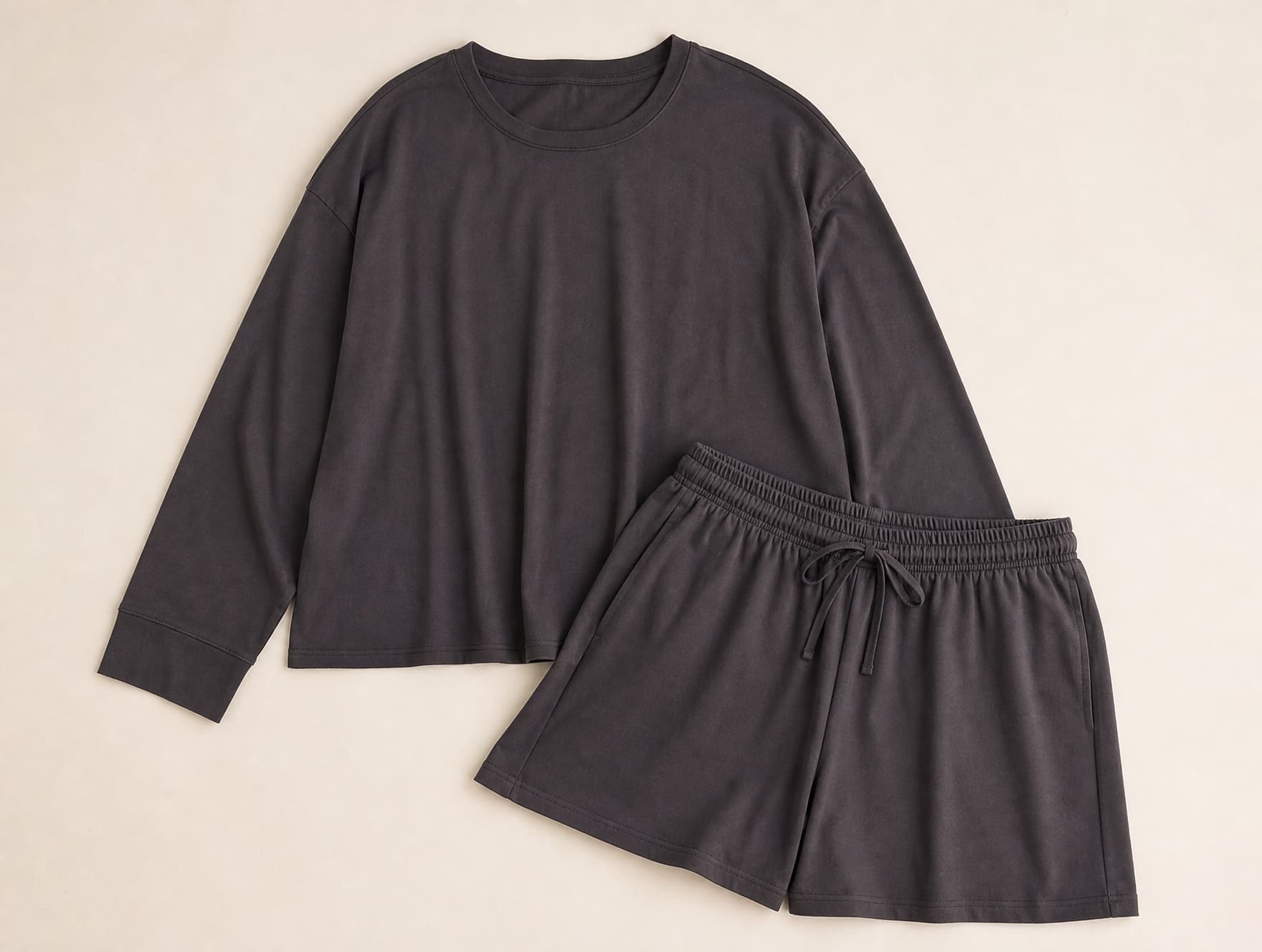 A loungewear set in soft knitted fabric, flat laid