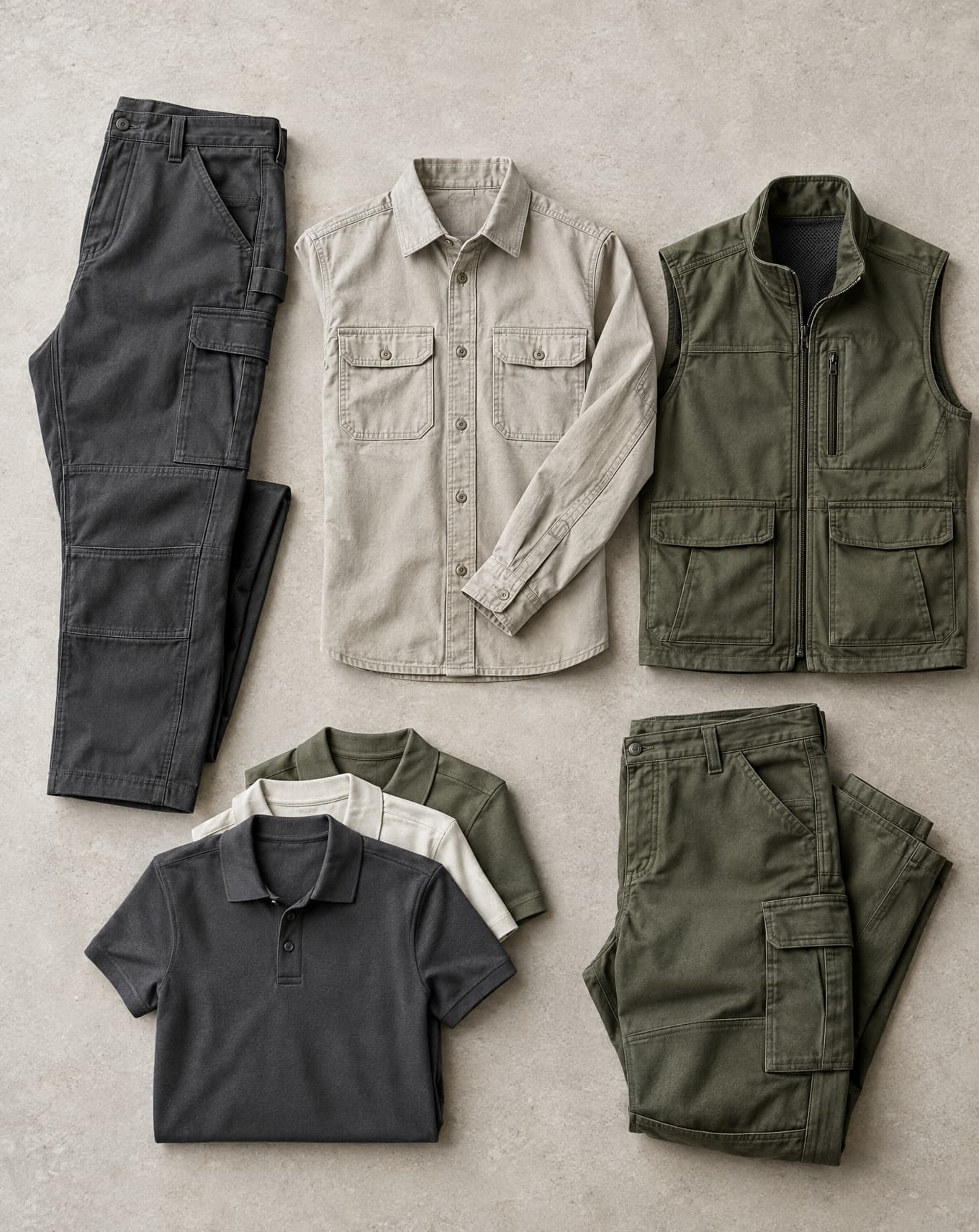 A polo shirt and work overshirt uniform set