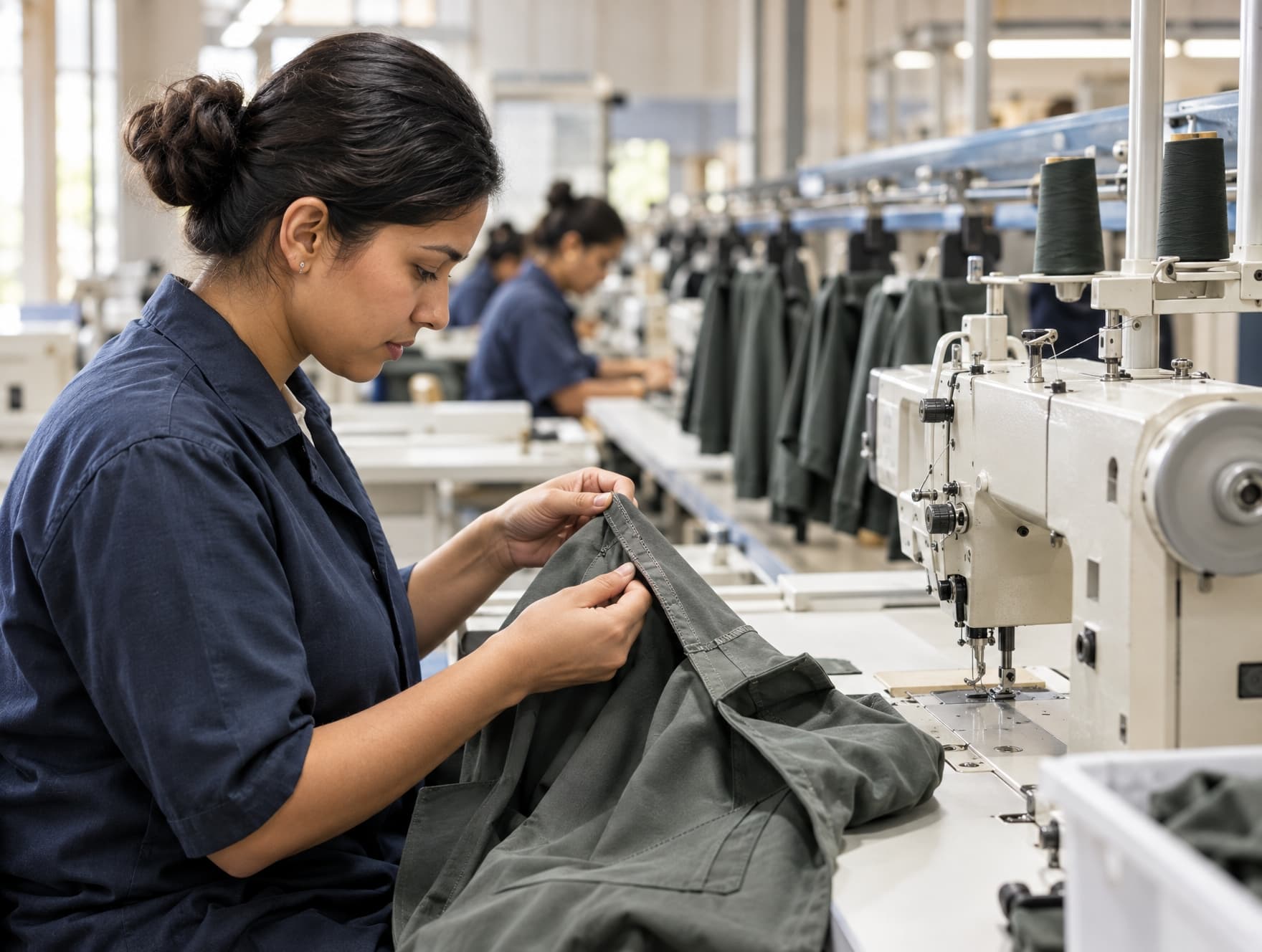 A garment being checked at a sewing operation during production